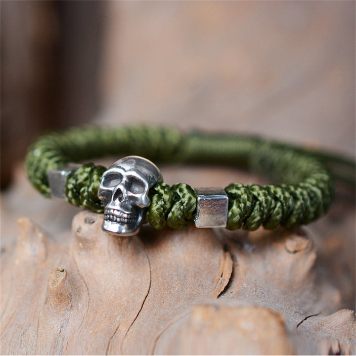 Skull 999 Silver Handwoven Men's Jewelry Bracelet