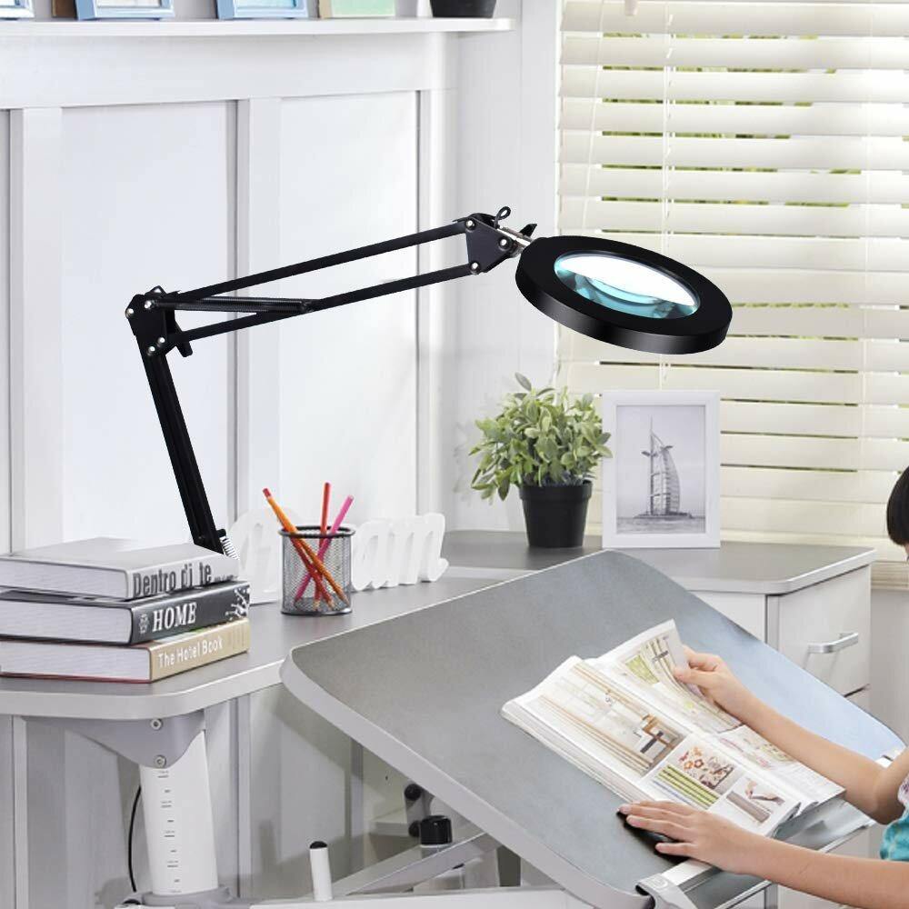 NEWACALOX Flexible Desk Magnifier 5X USB LED Magnifying Glass 3 Colors Illuminated Magnifier Lamp Loupe Reading Rework Soldering Magnifier