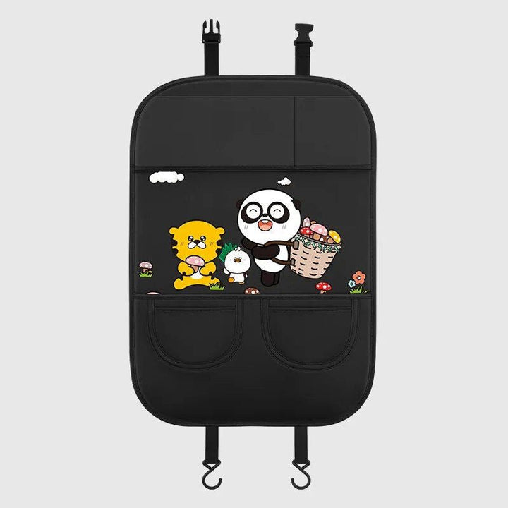 Car Seat Back Protector with Cartoon Design & Storage Pocket