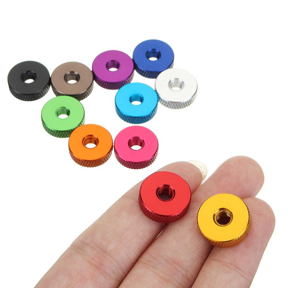 Suleve M5AN1 10Pcs M5 Manual Knurled Thumb Screw Nut Spacer Flat Washer Aluminum Alloy Multicolor