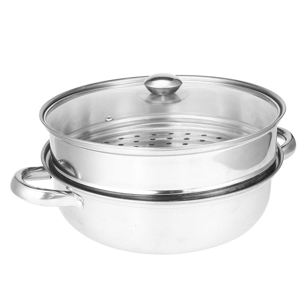 2 Tier 27.5cm Stainless Steel Food Steamer Pot Pan Vegetable Cooker Glass Lid