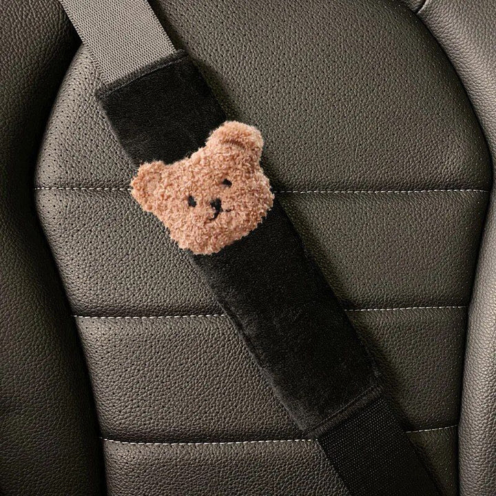 Cute Bear Car Seatbelt Cushion for Kids - Soft Leather Shoulder Strap Pad