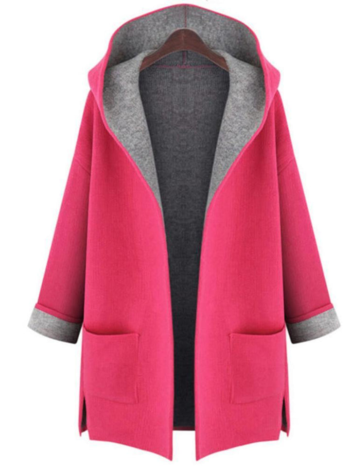 L-5XL Women Solid Color Autumn Winter Hooded Coats with Pockets