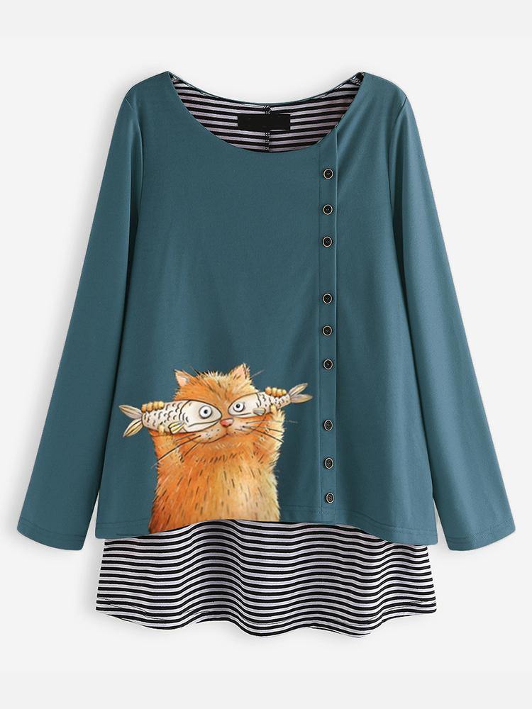 Cartoon Cat Stripe Blouse