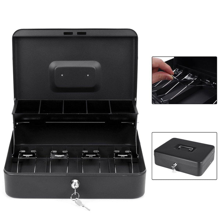 4 Bill 5 Coin Cash Drawer Tray Storage Box for Cashier Money Security Lock Safe Box