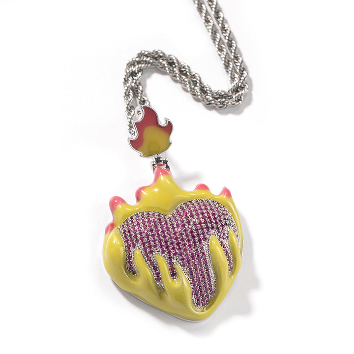 Oil Drip Love Sweater Pendant Necklace