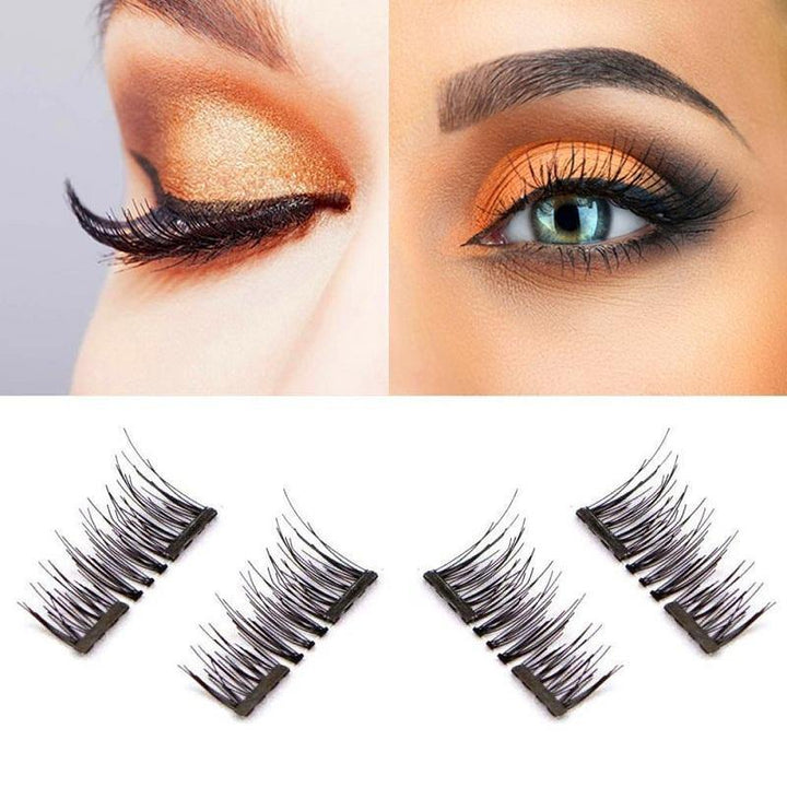 4Pcs/Pair Dual Magnetic 3D False Eyelashes Long Natural Eyelashes Extension