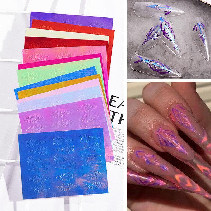 13 Color Nail Flame Stickers Kit 3D Laser Diamond Curve Back Gum Manicure Art Stickers - MRSLM