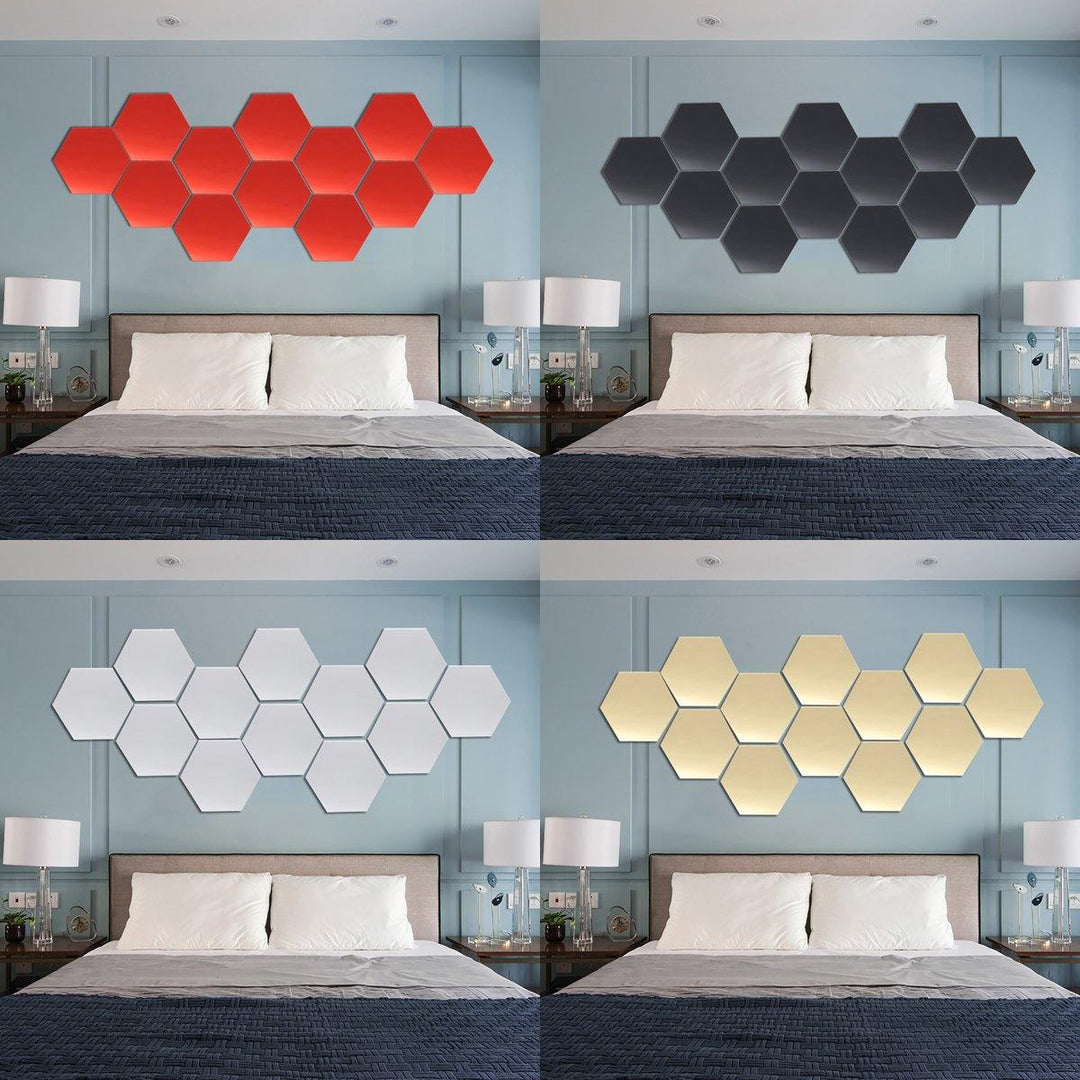 12Pcs 12.6cm Mirror Wall Sticker Vinyl Hexagon Removable Acrylic 3D Mirror DIY Home Room Decor Art