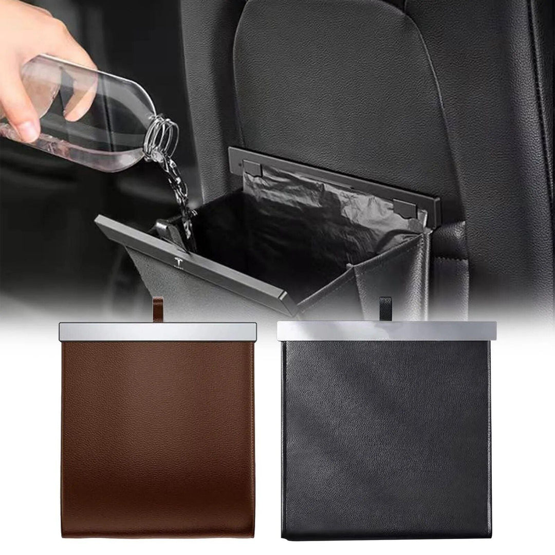 Luxury Waterproof Leather Car Trash Bin - Easy Install, Space-Saving & Magnetic Closure