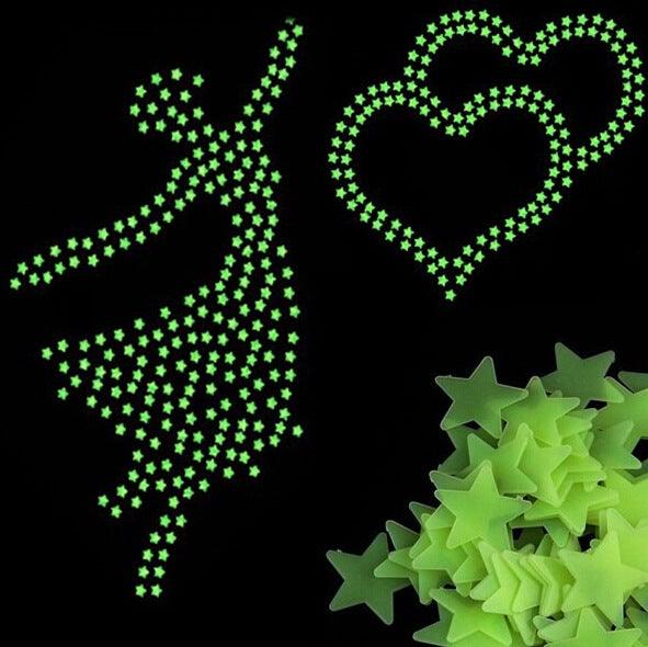 100pcs 3D Stars Glow In Dark Luminous Tape Fluorescent Plastic Wall Sticker Wall Decal Decorations