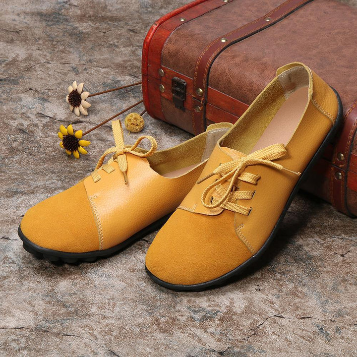 Plus size Women Lace Up Leather Flats Soft Casual Shoes