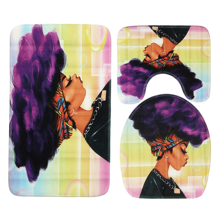 3PCS African Girl Explosion Head Non-Slip Bath Carpet Toilet Cover Shower Mat