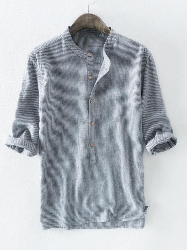 Breathable 100% Cotton Henley Shirts for Men with Half Sleeves and Stylish Stripes