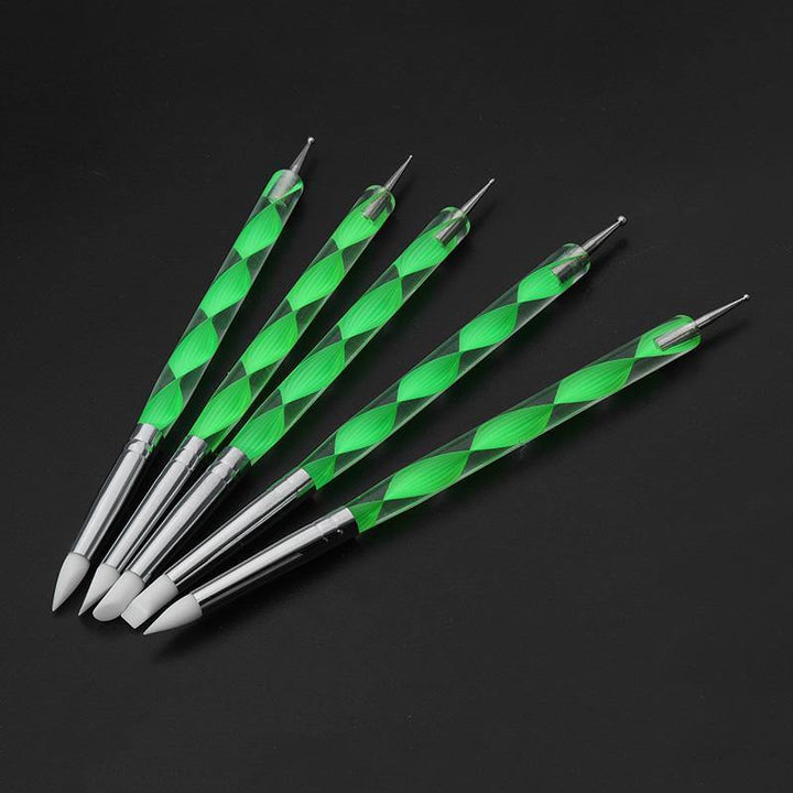 5 X 2 Way Ball Styluses Dotting Tools Silicone Color Shaper Brushes Pen for Polymer Clay Pottery - MRSLM