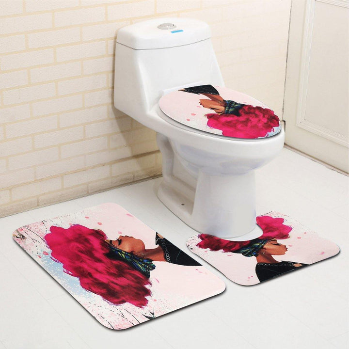 3PCS African Girl Explosion Head Non-Slip Bath Carpet Toilet Cover Shower Mat