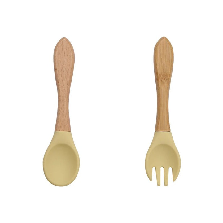 Baby Bamboo Fork Silicone Wooden Feeding Set