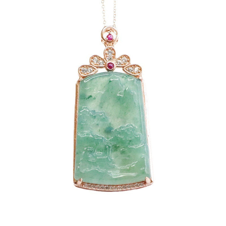 Silver Inlaid Natural Jade Pendant Necklace