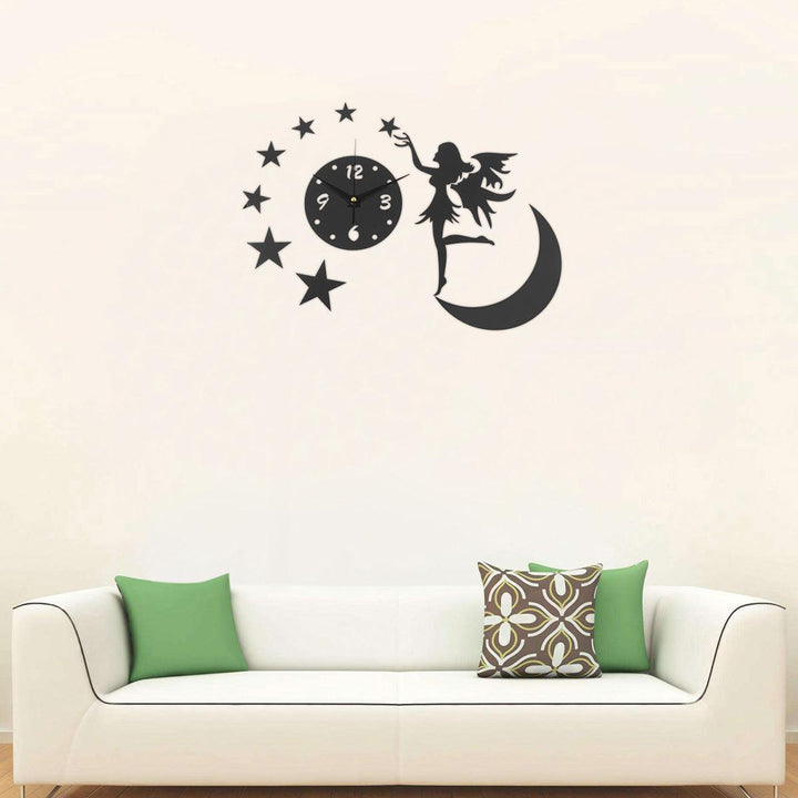 3D DIY Clock Acrylic Mirror Wall Sticker Fairy Angel Moon Star TV Backdrop Home Bedroom Wall Decoration Art Supplies