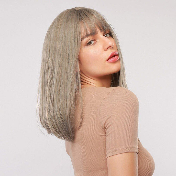 18 Inch Gray Mixed Color Medium-Length Straight Hair Soft Natural Full Head Cover Wig