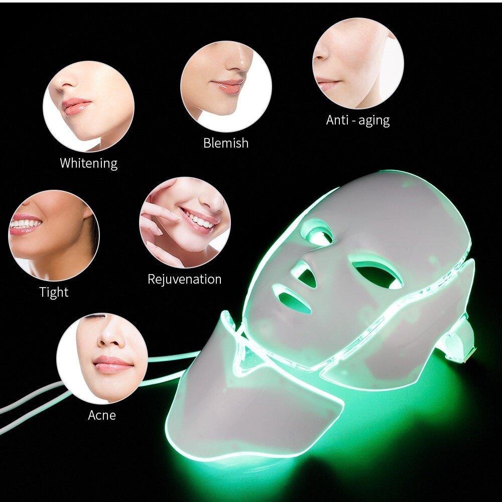 LED Light Therapy Face Mask - Colorful Acne-Removing Neck Beauty Instrument for Brightening and Rejuvenation