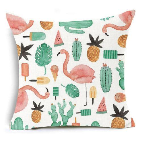 18''x18'' Flamingo Square Cotton Linen Pillow Case Cushion Cover Home Sofa Decor - MRSLM