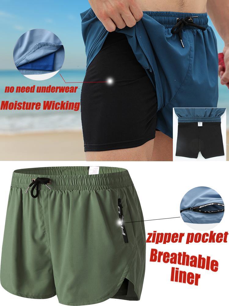 Men Sports Breathable Moisture Drawstring Bicycle Shorts Mesh Liner Zipper Pocket Mini Shorts