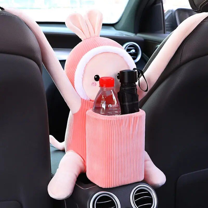 Cute Square Car Trash Bin - No-Lid Hanging Storage for Car Interiors