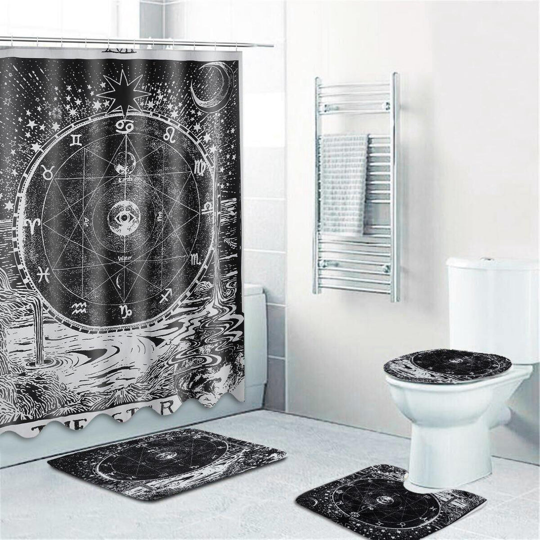 3D Digital Printing Bathroom Shower Curtain Waterproof Toilet Cover Mat Non-Slip Bathroom Rug Set for Bathroom Decor