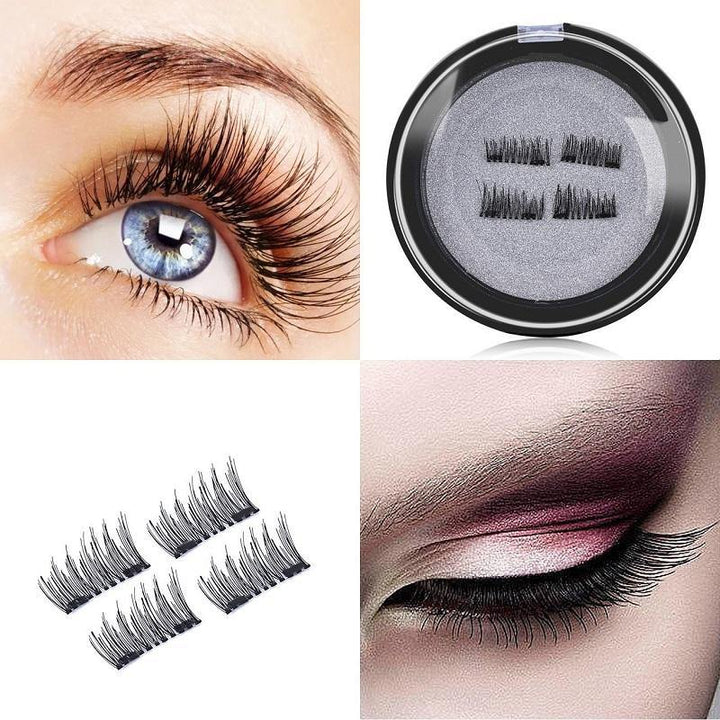 4Pcs/Pair Dual Magnetic 3D False Eyelashes Long Natural Eyelashes Extension