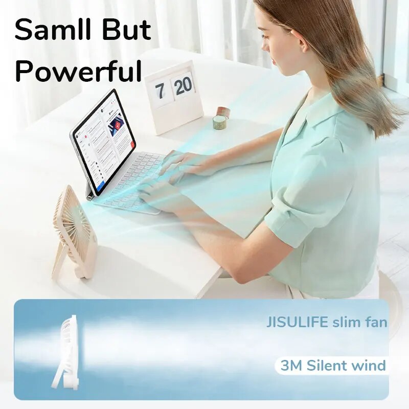 Ultra Quiet Portable Desk Fan - USB Rechargeable, Foldable with 4-Speed Powerful Cooling