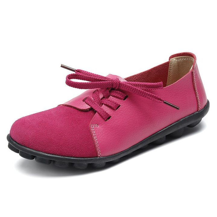 Plus size Women Lace Up Leather Flats Soft Casual Shoes - MRSLM