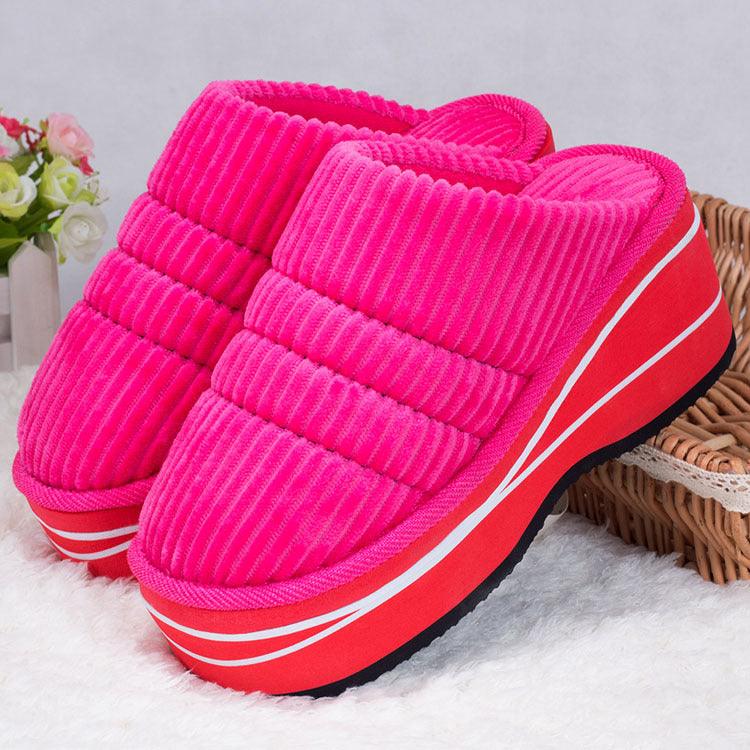 Winter Home Indoor High-heeled Cotton Slippers Women's Thick-soled Non-slip