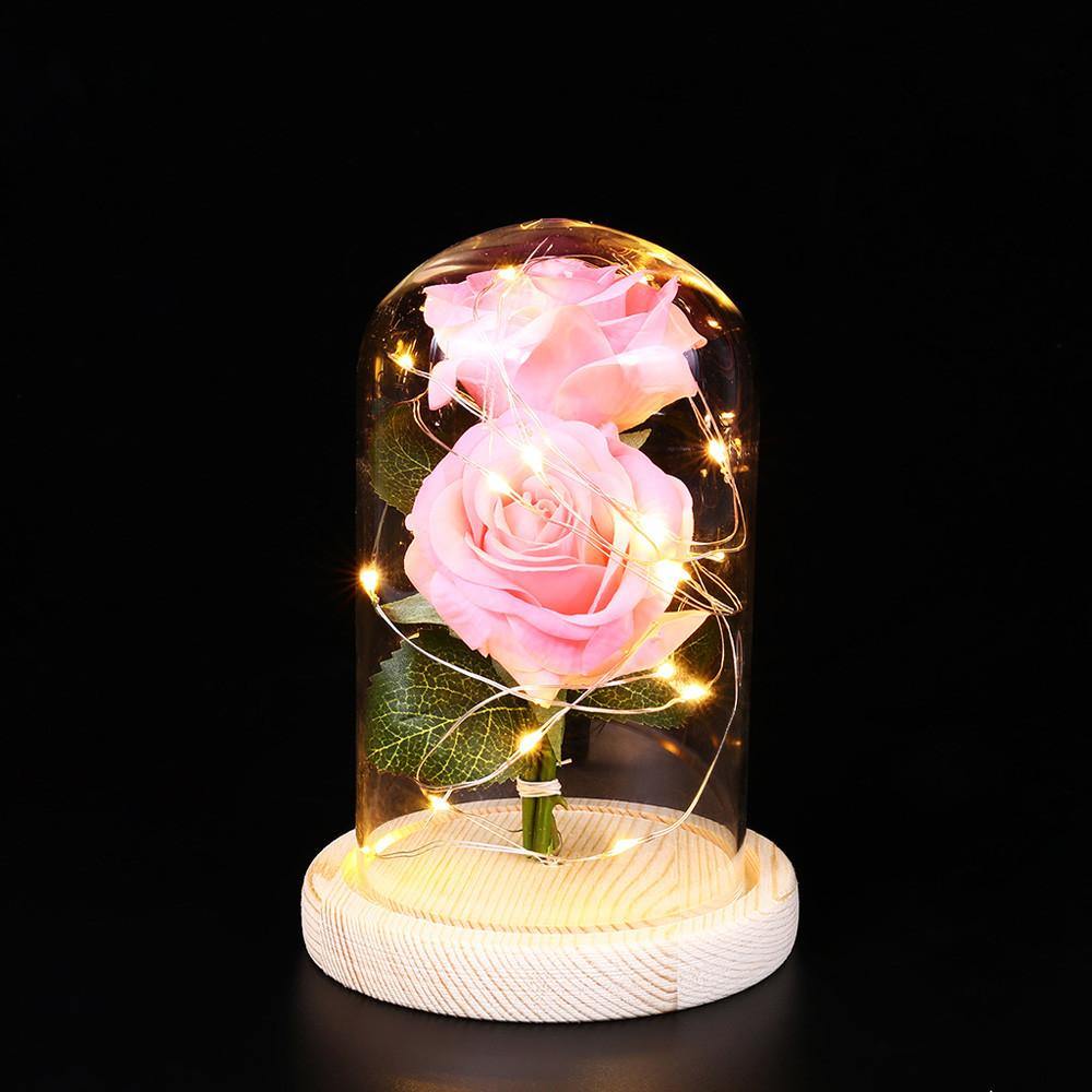 Romantic Immortal Flower Micro Landscape Rose Simulation Glass Shade Led Llight