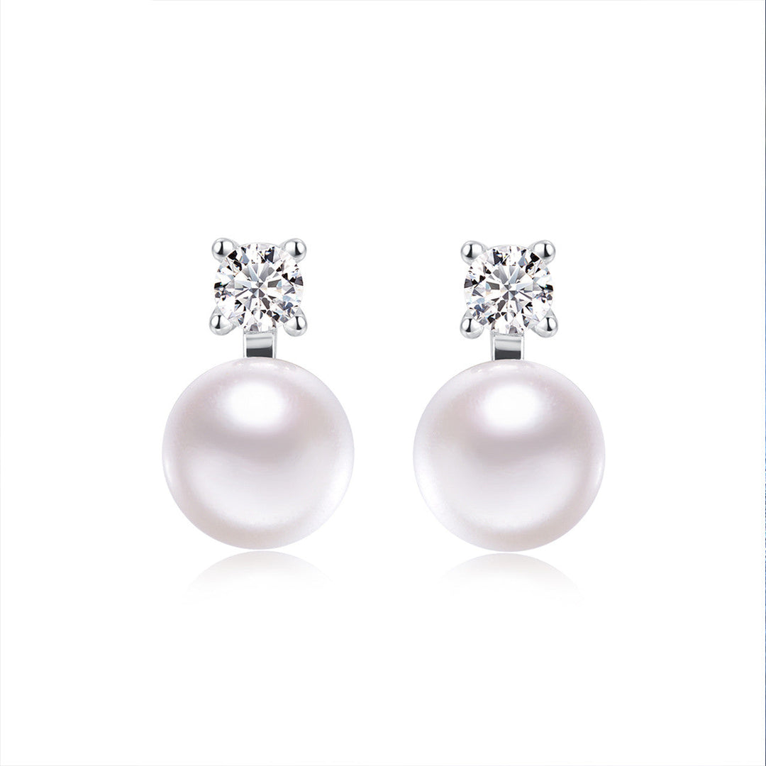 Sterling Silver Pearl Freshwater Stud Earrings Tide Without Piercing