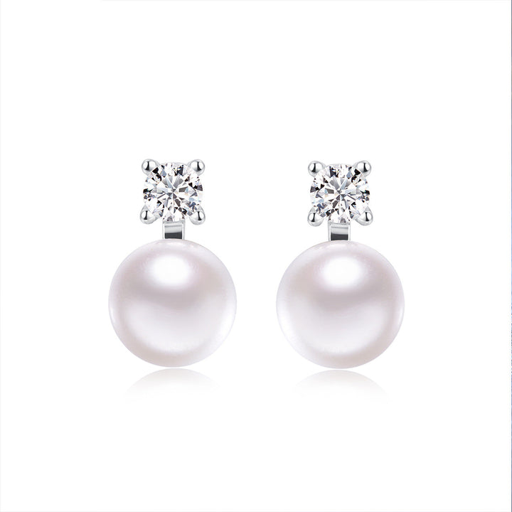 Sterling Silver Pearl Freshwater Stud Earrings Tide Without Piercing