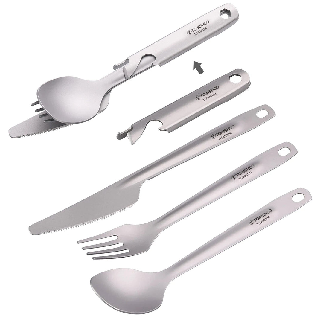 4-in-1 Titanium Outdoor Cutlery Set with Multifunctional Holder