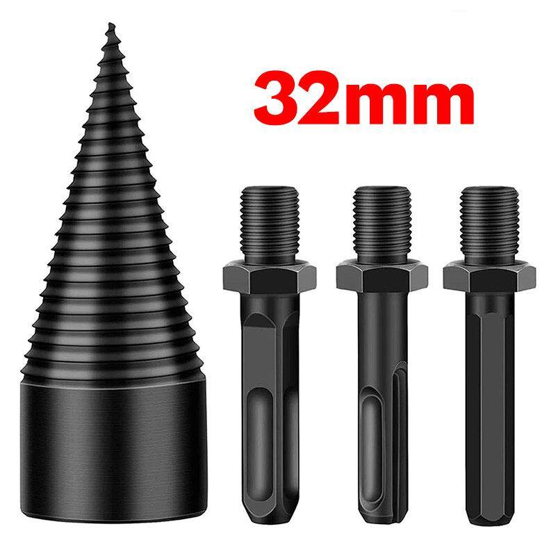 4Pcs 32/42mm Round/Square/Hexagonal Shank Firewood Drill Bit Splitter Wood Split Cone Drill Bit For Tree Cutting - MRSLM