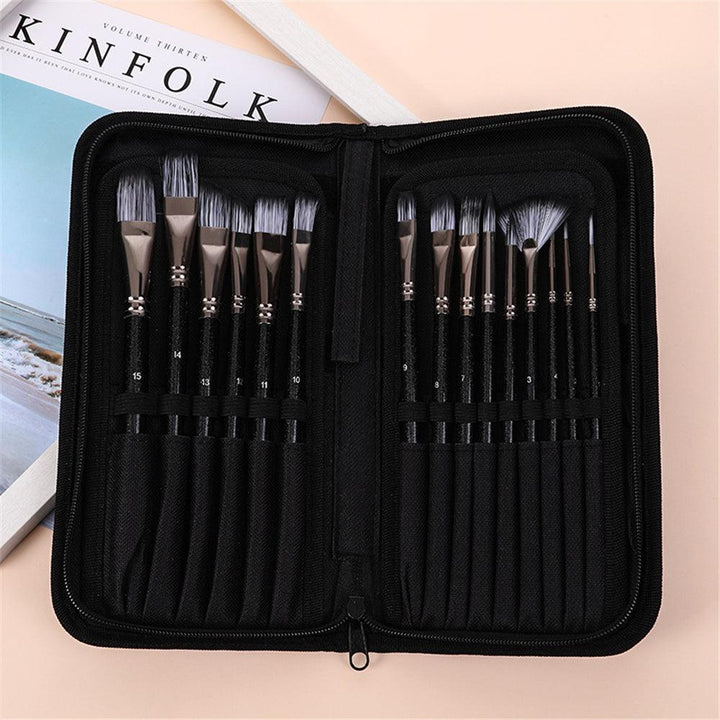 17Pcs Paint Brush Set Includes Pop-up Carrying Case with Palette Knife and 1 Sponges for Acrylic Oil Watercolor Gouache Painting