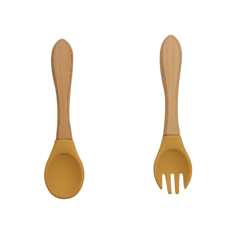 Baby Bamboo Fork Silicone Wooden Feeding Set