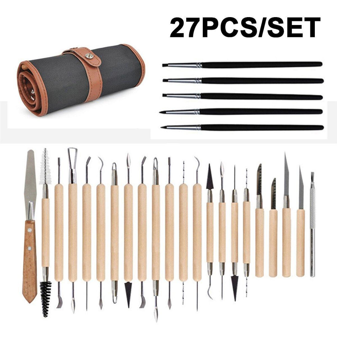 27PCS Clay Tools Soft Pottery Toolkit Set Sculpture Set Lace Cleaning Carving Knife Pottery Tools