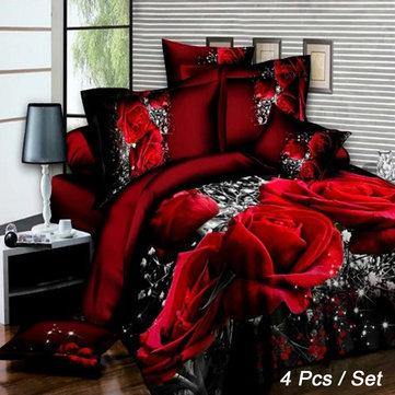 4 Pcs 3D Images Bedding Sets Duvet Set 1 Quilt Cover 1 Fitted Sheet 2 Pillow Cases - MRSLM