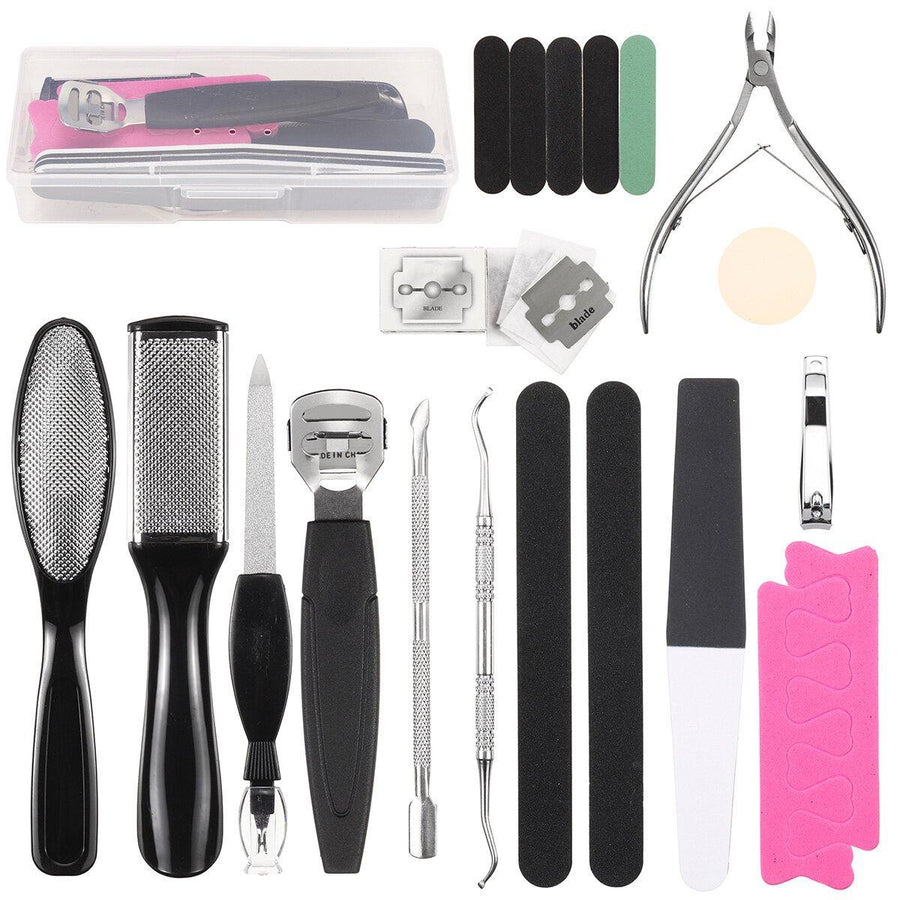 20PCS Pedicure Kit Rasp Foot File Callus Remover Scraper Nail Care Tool W/ Storage Box - MRSLM