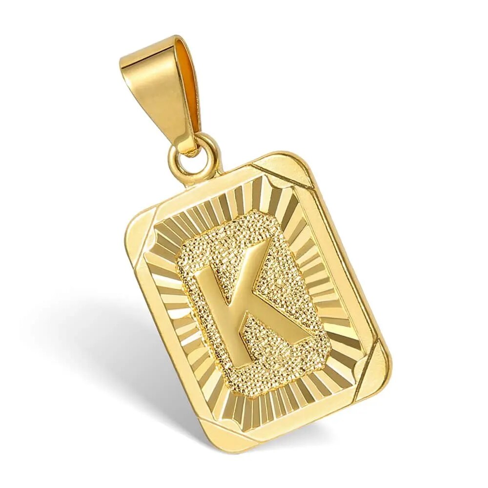 Gold Plated Initial Necklace with Cuban Curb Chain - Unisex Personalized Letter Pendant