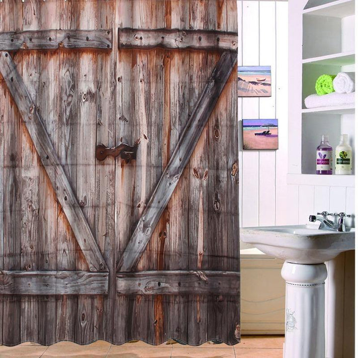 180x180cm Wooden Bridge Lake Fall Pattern Waterproof Bathroom Shower Curtain