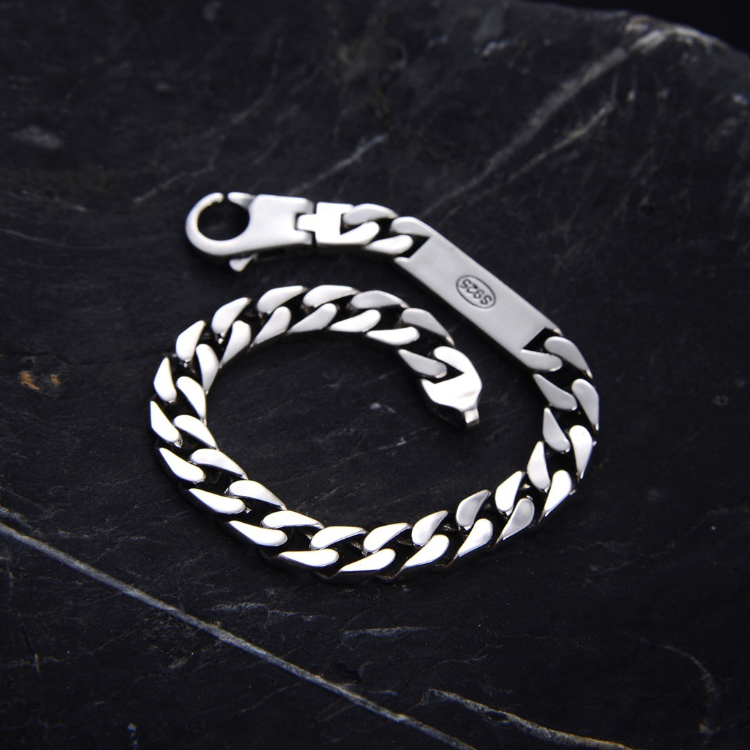 S925 Silver Retro Worn Simple Punk Bare Silver Bracelet