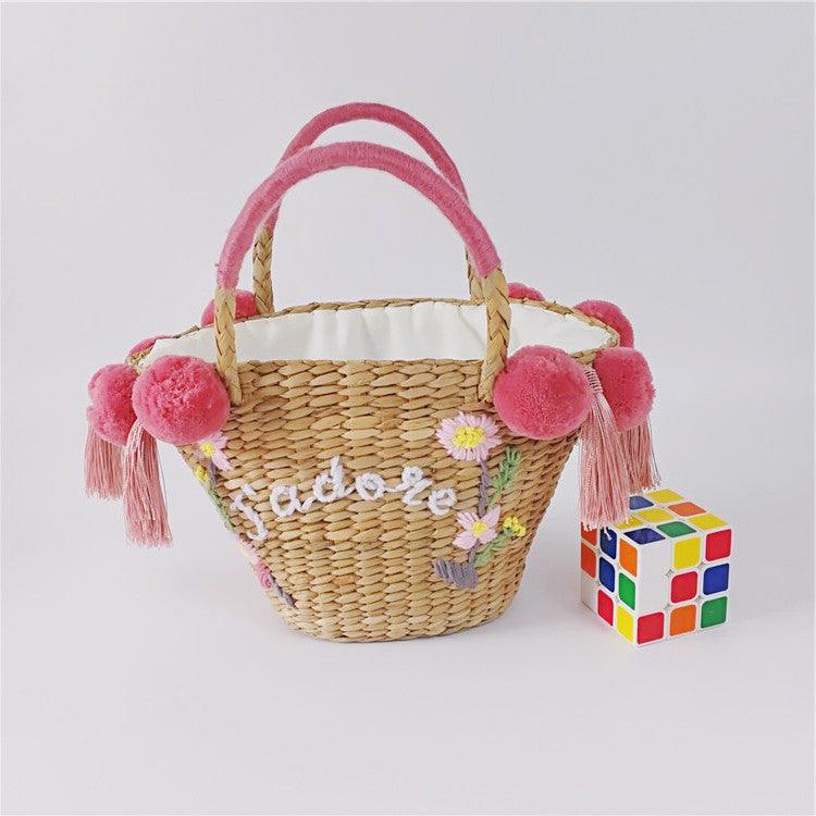 DIY Embroidered Straw Bag Hair Ball New Alphabet Women's Bag