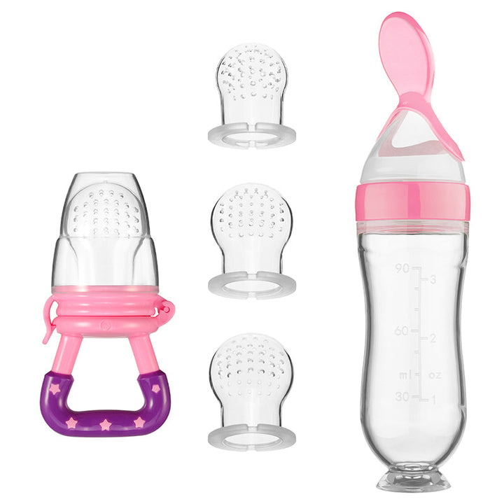 5pcs Silicone Squeezing Feeding Bottle Spoon Feeder for Newborn Baby