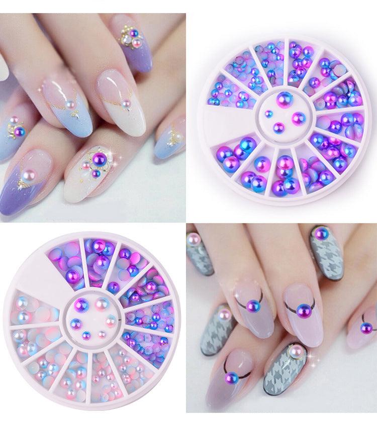 3D Round Purple Pink Nail Art Decoration Wheel Gradating Pearl Luster Manicure Stub Bead