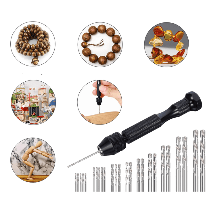 49pcs Manual Drill Suit Including Small Colored Hand Drill And 0.5-3.0mm High-speed Steel Twist Drills